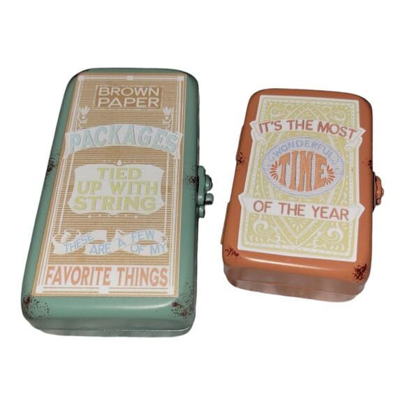Kellie Montana 2 Vintage Look Metal latch Boxes Farmhouse Decor Christmas - Picture 1 of 9